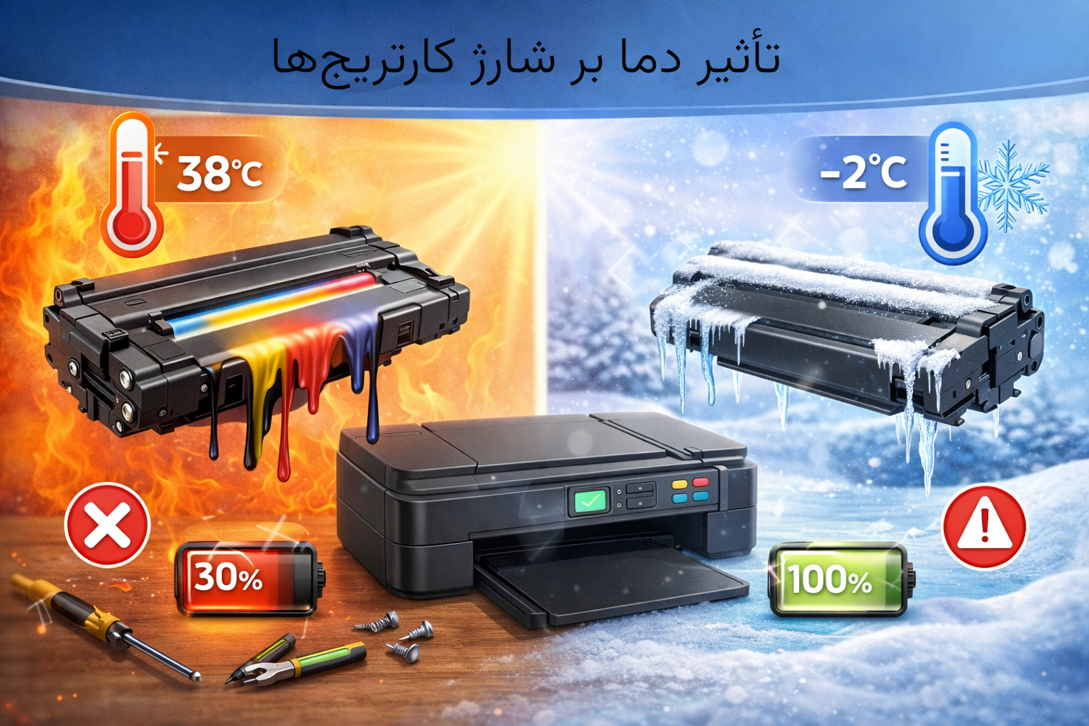 تأثیر دما بر شارژ کارتریج‌ها؛ بررسی علمی و کاربردی برای افزایش کیفیت چاپ